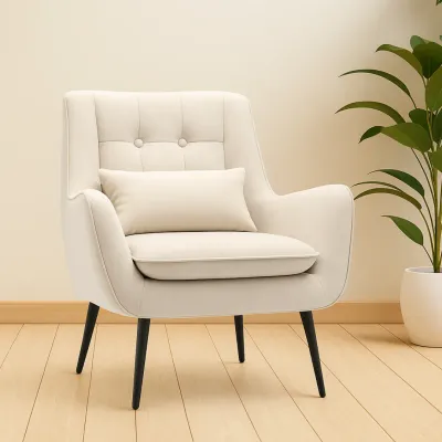 Classic Off-white Thick Padded Velvet Armchair with Cushion