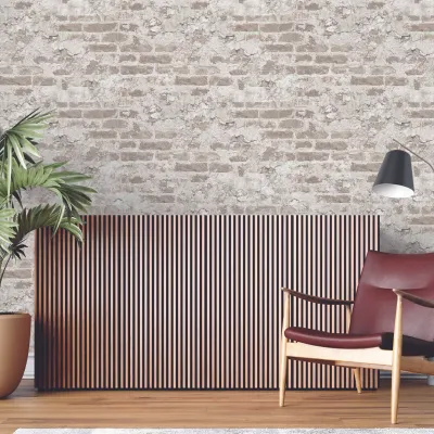 Rustic Exposed Brick & Concrete Floral Texture Wallpaper
