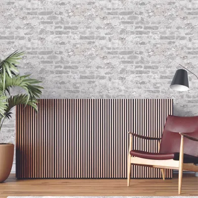 Rustic Exposed Brick & Concrete Floral Texture Wallpaper