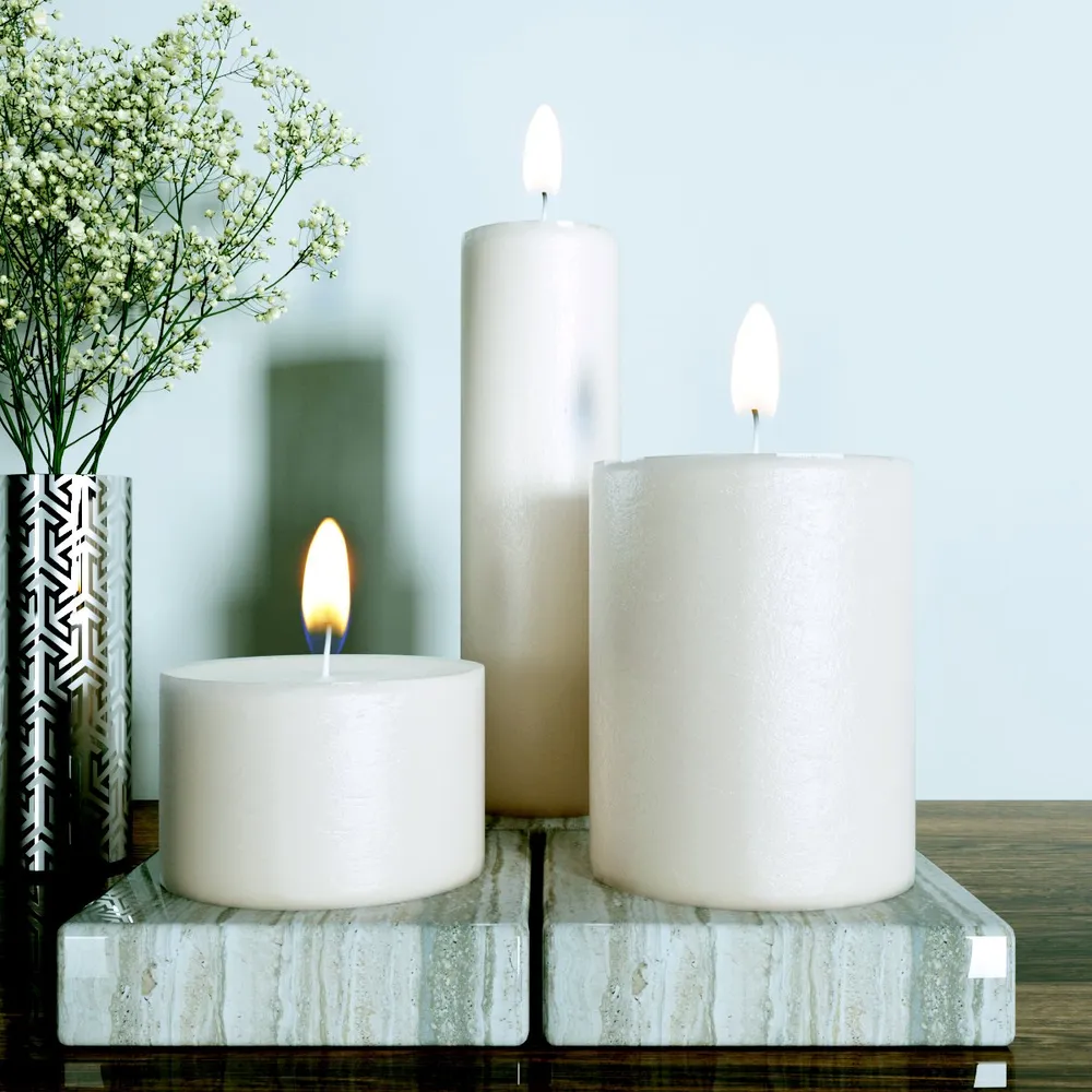 100% Organic Vanilla Aroma White Pillar Candles- Set Of 3