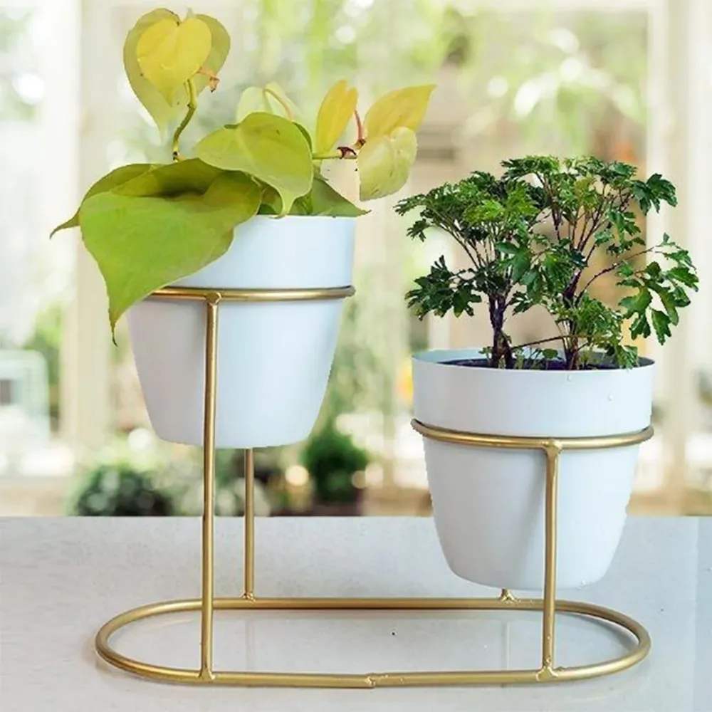 2 Planter Set With Resilient Metal Stand