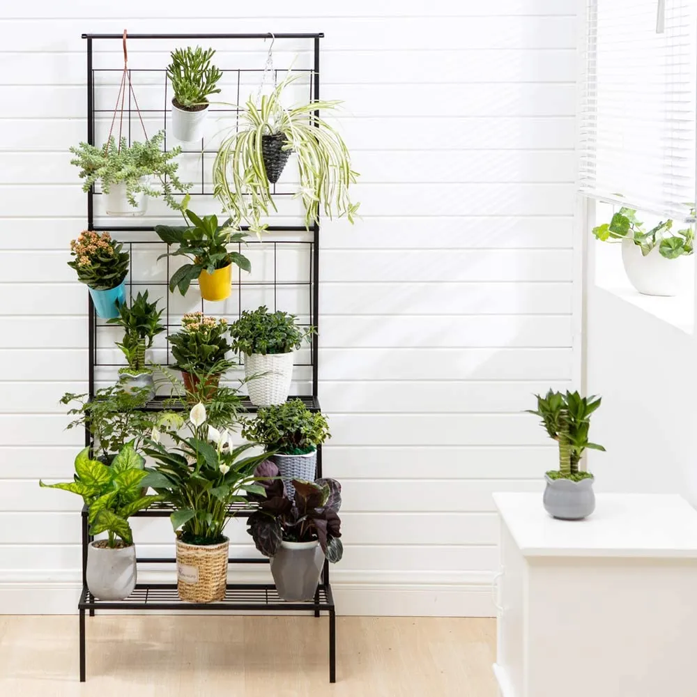 3 Tier Black Metal Flower Pot Holder Shelf