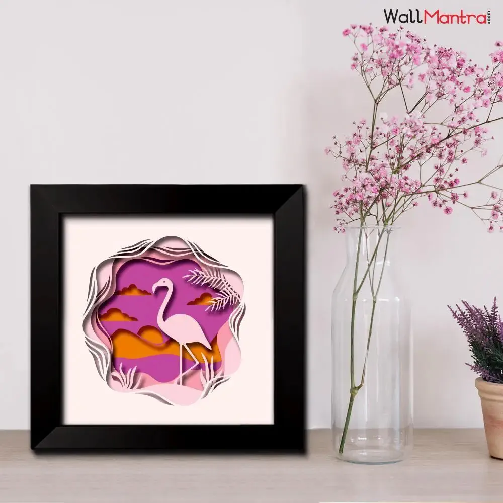 3D Beautiful flamingo Frame With LED Lights/ Ready to hang/ Table Top Frame
