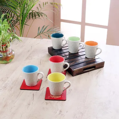 6 Pieces Superior-quality Multicoloured Textured Ceramic Glossy Cup Set