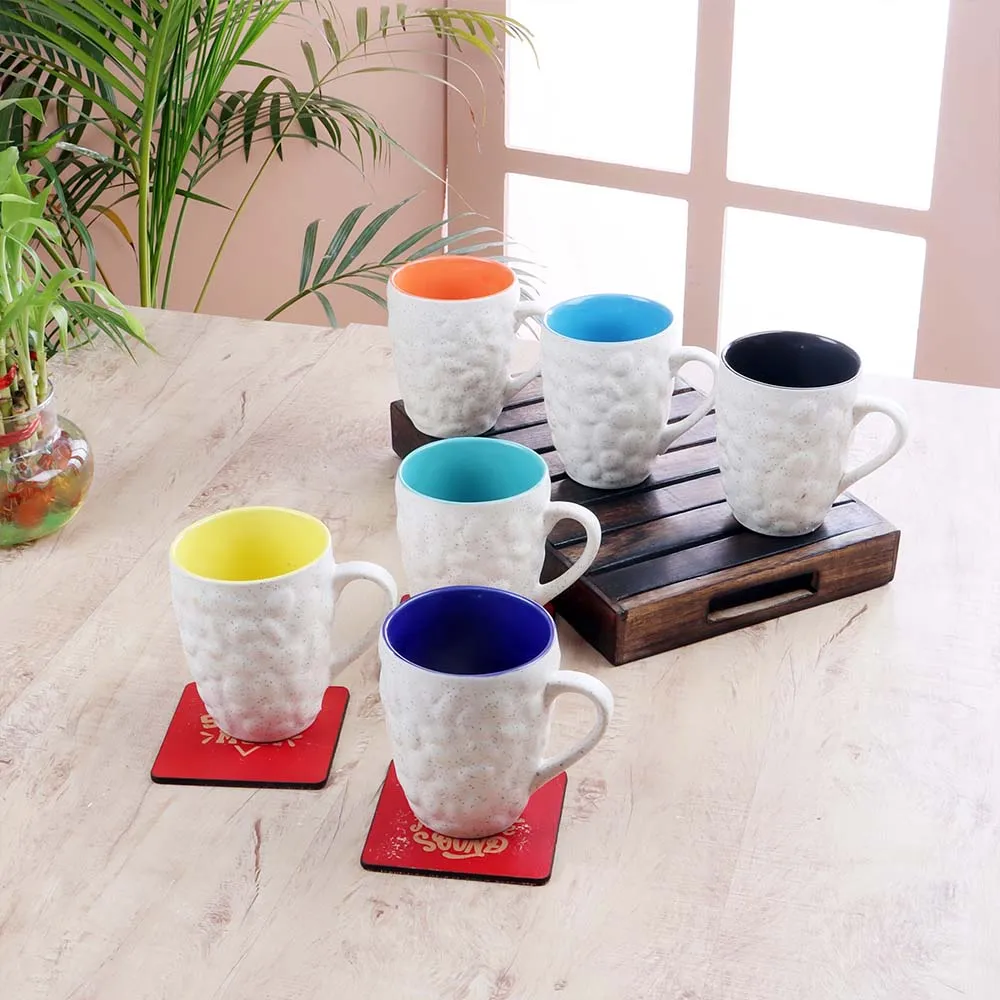 6 Pieces Textured Multicolour Superior-quality Ceramic Glossy Cup Set