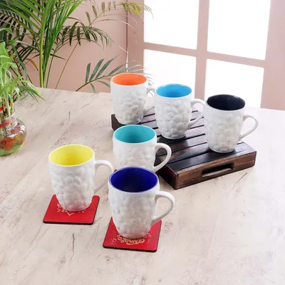 6 Pieces Textured Multicolour Superior-quality Ceramic Glossy Cup Set