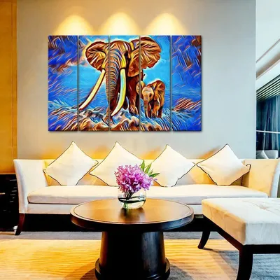 Abstract Baby Elephant With His Mother Canvas Wall Painting