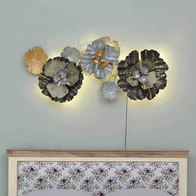 Abstract Black Floral Pattern Backlit Metal Wall Art