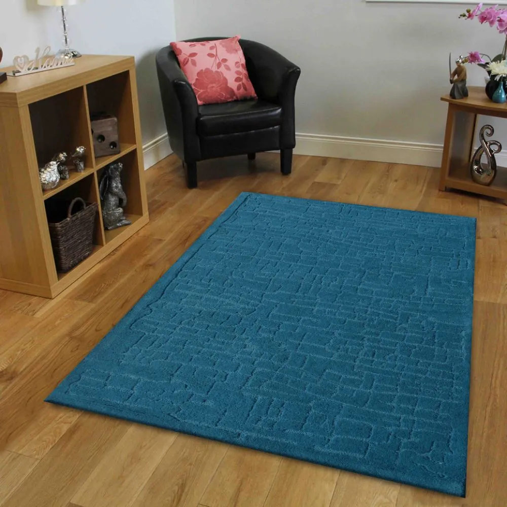 Abstract Brick Style Blue Tufted Area Carpet