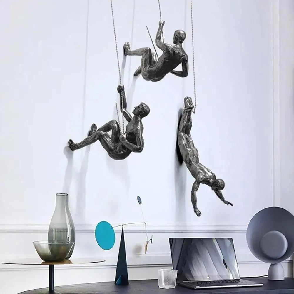 Abstract Climbing Men Metal Wall Decor/ Wall Hanging Décor- Antique Black- Set of 3