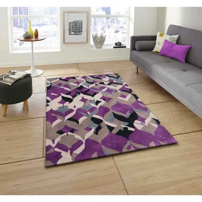 Abstract Designer Beige & Purple Area Carpet