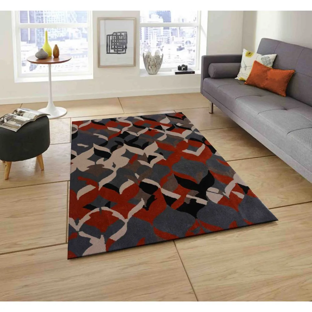 Abstract Designer Gray & Orange Area Carpet