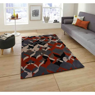 Abstract Designer Gray & Orange Area Carpet
