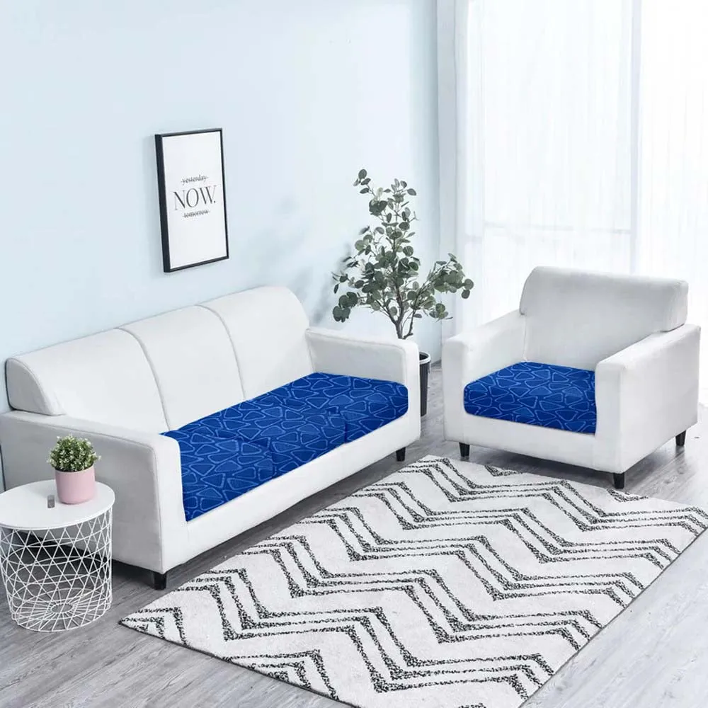 Abstract Designer Strechable Blue Sofa Seat Cover Set Of 2/4/6/8