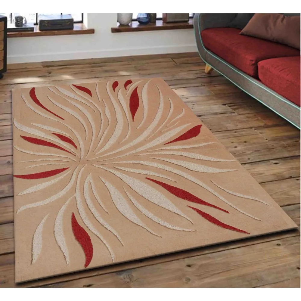 Abstract Fire Flames Designed Red & Beige Tufted Area Carpet