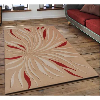 Abstract Fire Flames Designed Red & Beige Tufted Area Carpet