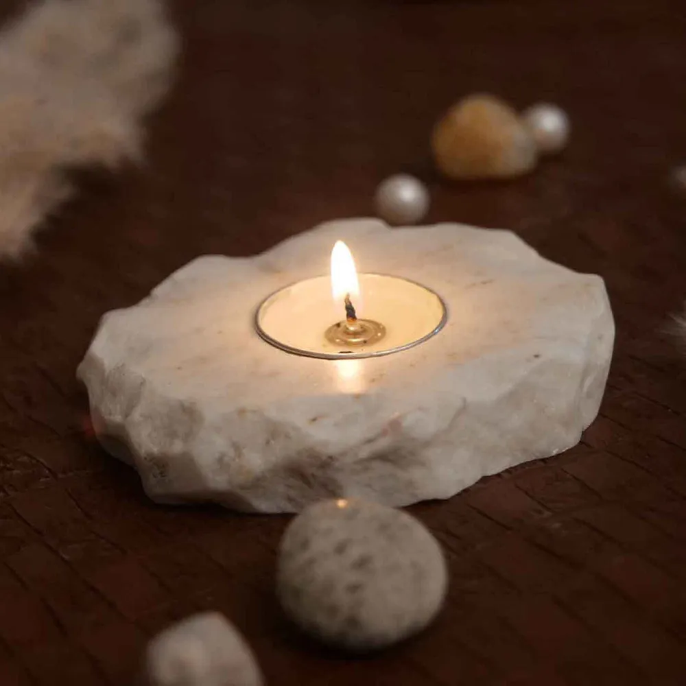 Abstract Marble & Semi Precious Stone Tealight Candle Holder