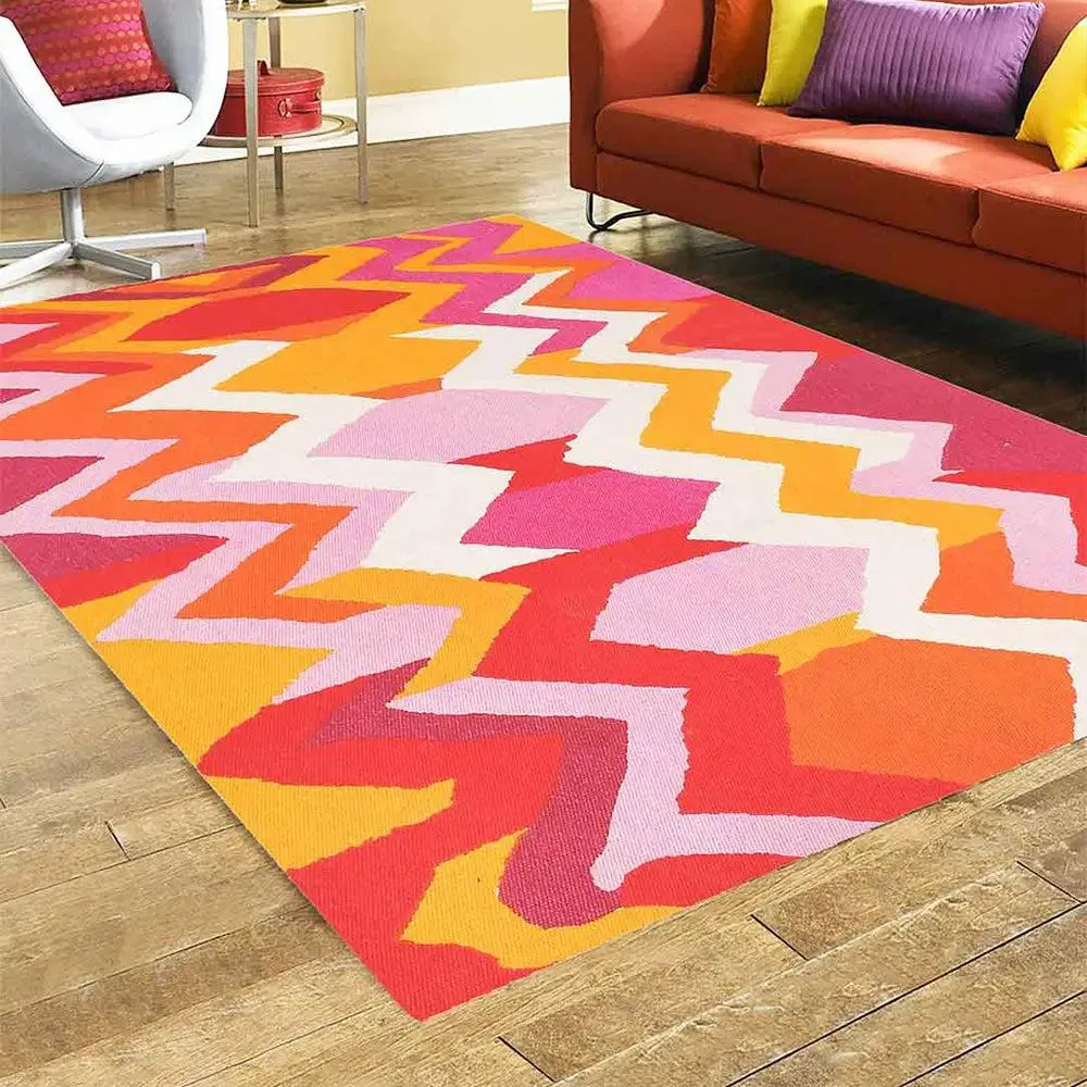 Abstract Pink & Orange Contemporary Cotton Area Carpet