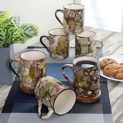 Abstract Shades Of Green Tea Cups Set Of 6