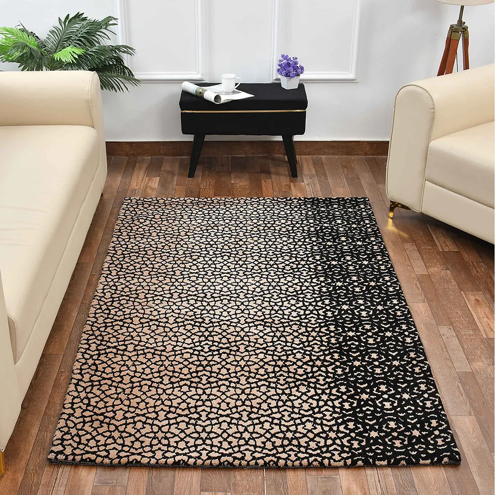 Aesthetic Black and Beige Abstract Print Polyester Carpet
