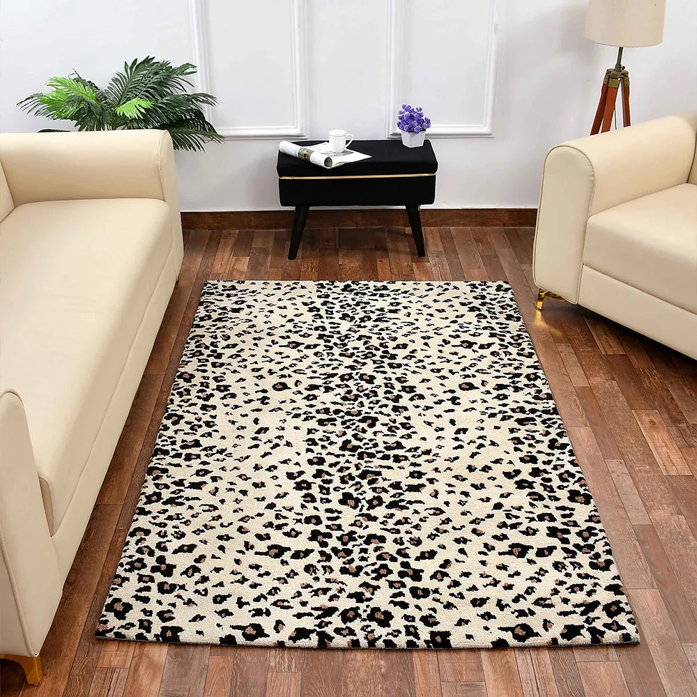 Aesthetic Black and Cream Abstract Print Hand Tufted Polyester Carpet