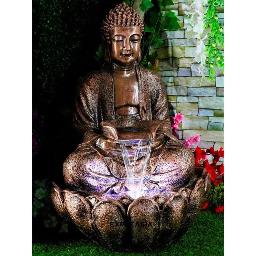Aesthetic Copper Lotus Buddha Water Fountain for Home