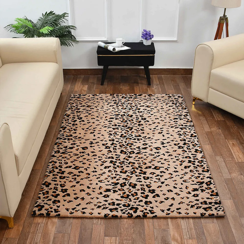 Aesthetic Gold and Beige Abstract Print Hand Tufted Polyester Carpet