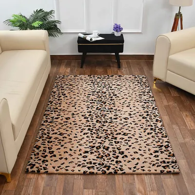 Aesthetic Gold and Beige Abstract Print Hand Tufted Polyester Carpet