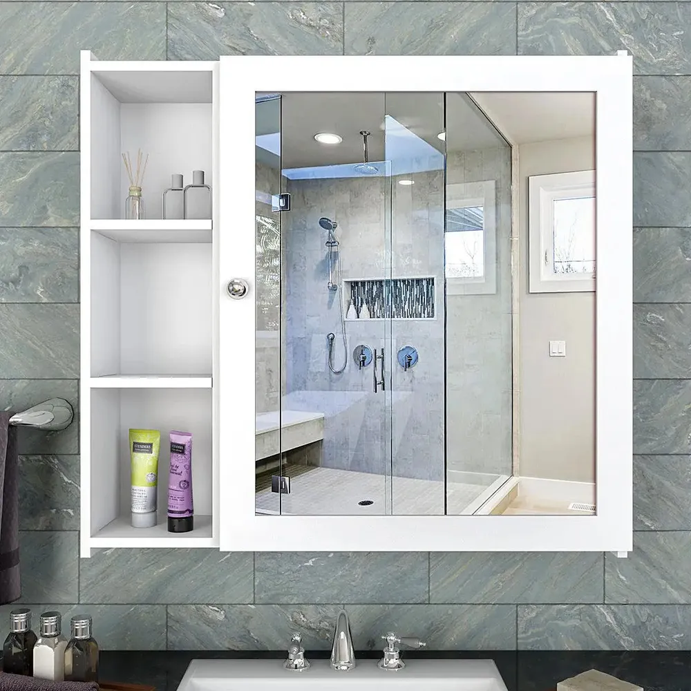 Aesthetic Wooden Bathroom Cabinet with 5 Spacious Shelves- Solid Brown
