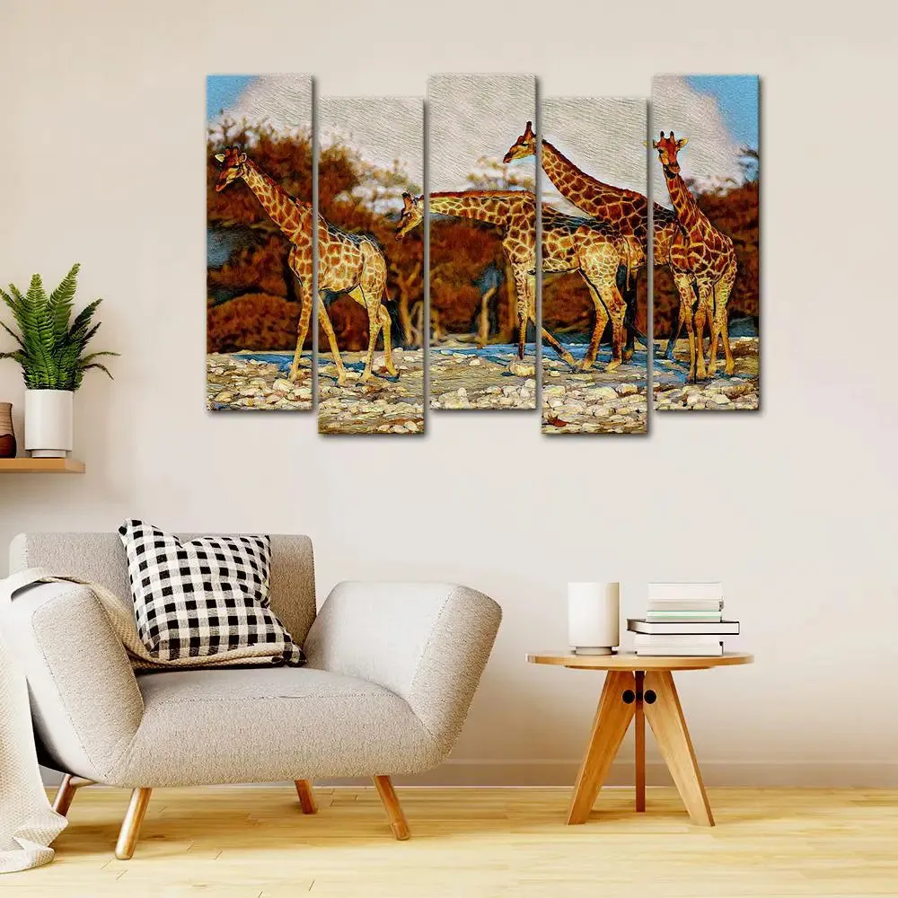 African Giraffe  Group Canvas Wall Painting