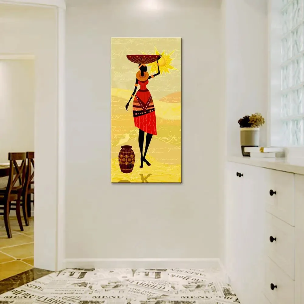 African Lady Village Scenery Canvas Printed Wall Painting
