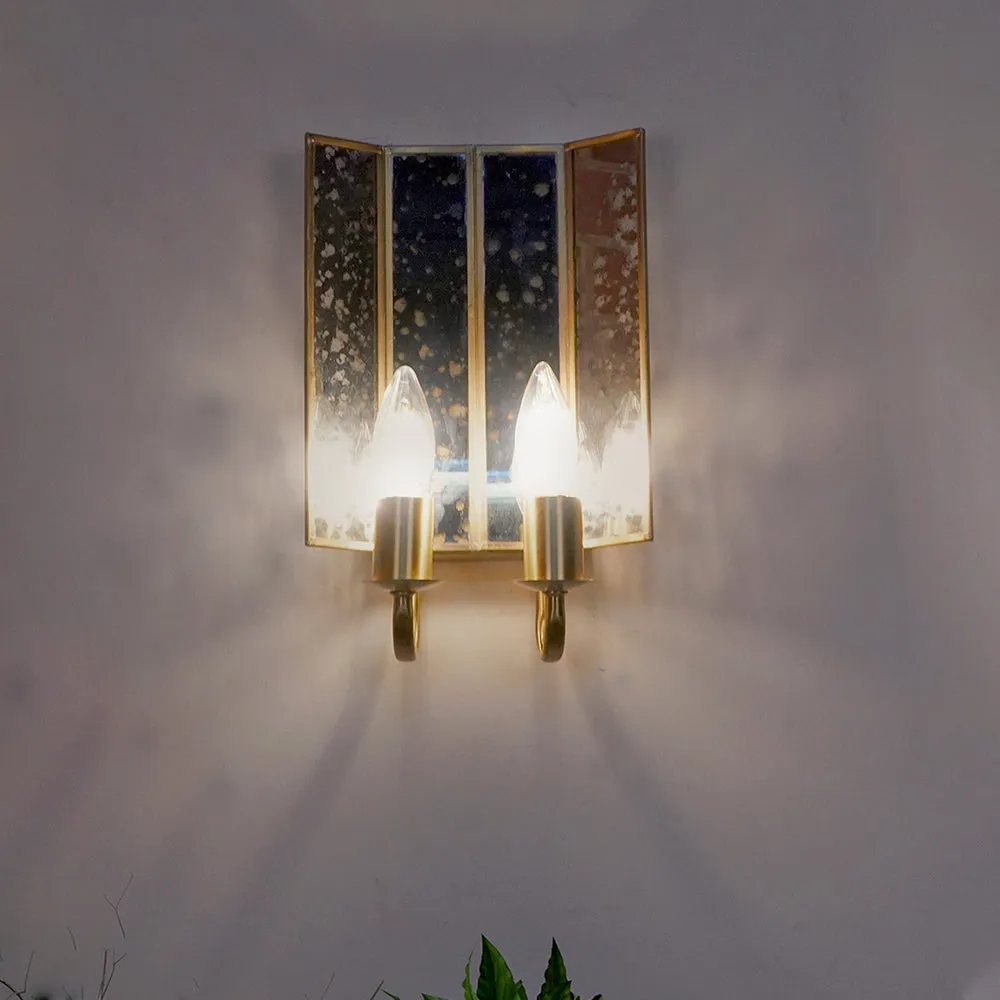 Aged Mild Steel Tiffany Matt Gold and Distressed Finish 2 Lights Wall Sconce