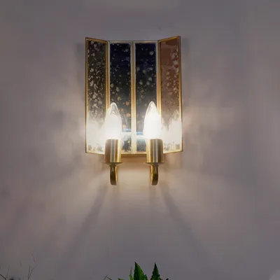 Aged Mild Steel Tiffany Matt Gold and Distressed Finish 2 Lights Wall Sconce