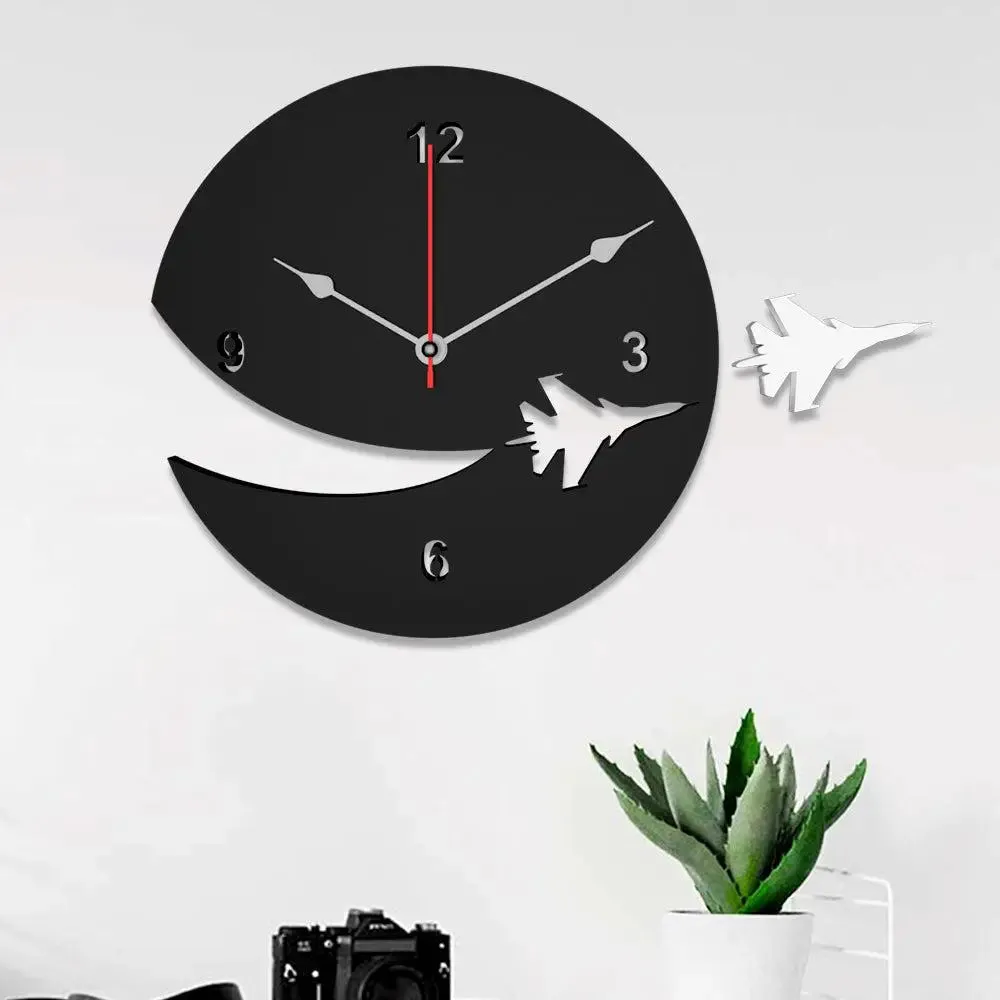 Airplane Designer in Black Color Wooden Wall Clock