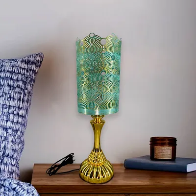 Alluring Pista Green &amp; Golden Designer Table Lamp