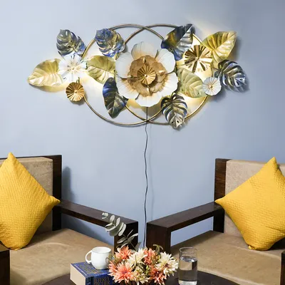 Alluring Wild Floral Rings Metal Wall Art With LED