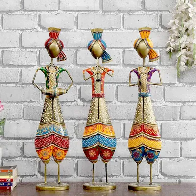 Ancient Art Handcrafted Metal Human Figurine / Showpiece Set Of 3