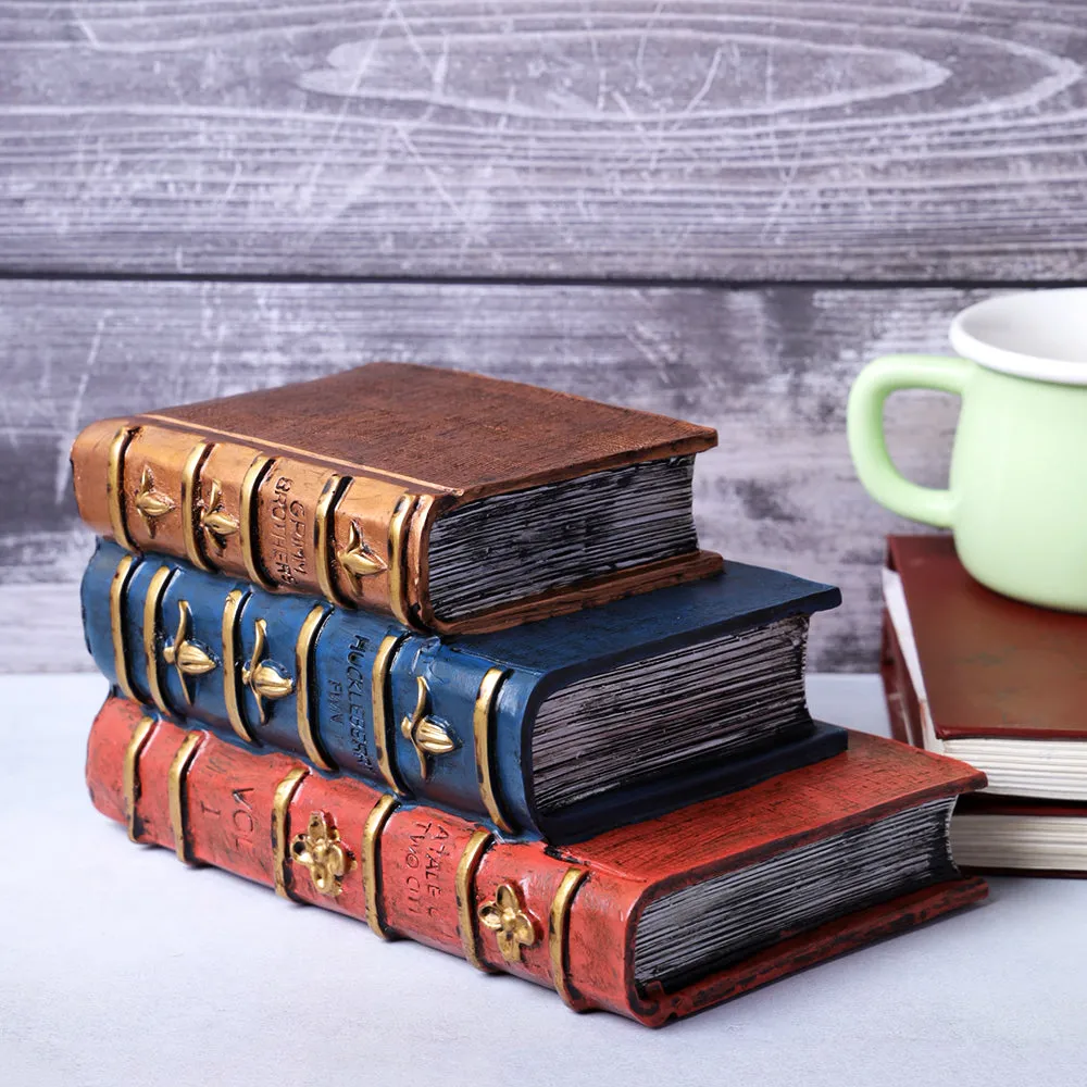 Ancient Book Set Vintage Table Accent