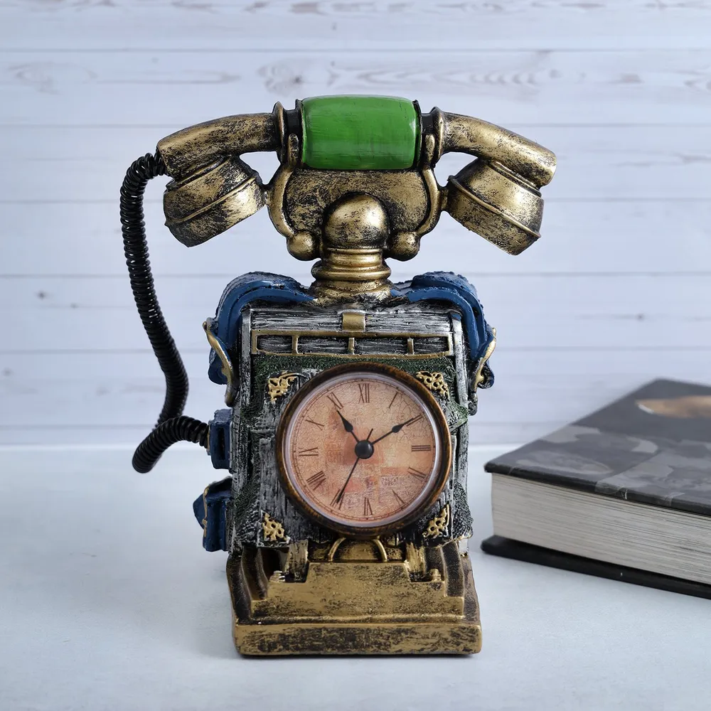 Antique Gold Brushed Telephone Tabletop Clock