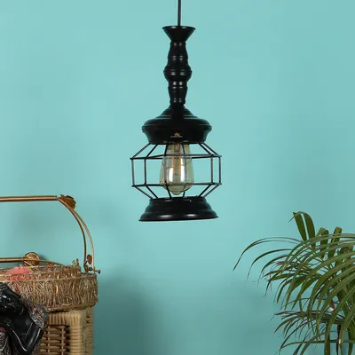 Antique Jaal Black Metal Hanging Light Without Glass