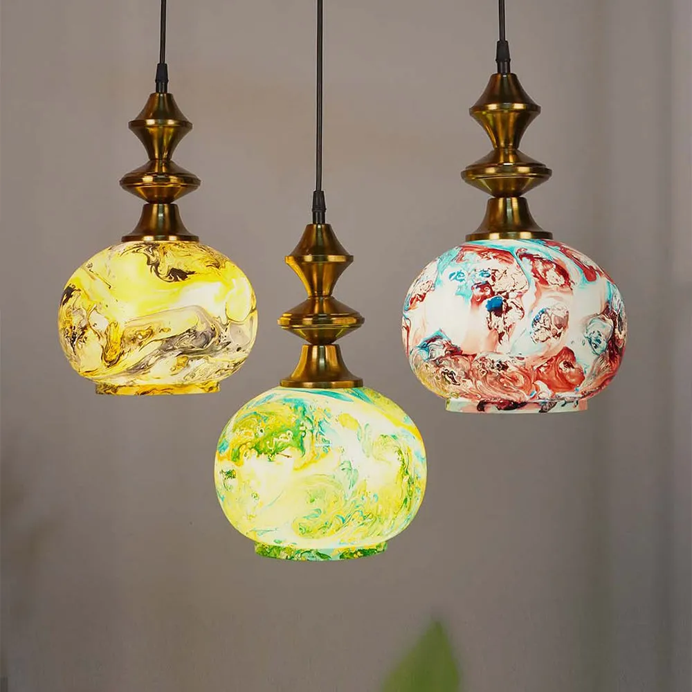 Antique Marble Globe Multicolor Classy Glass Cluster Ceiling Hanging Lights