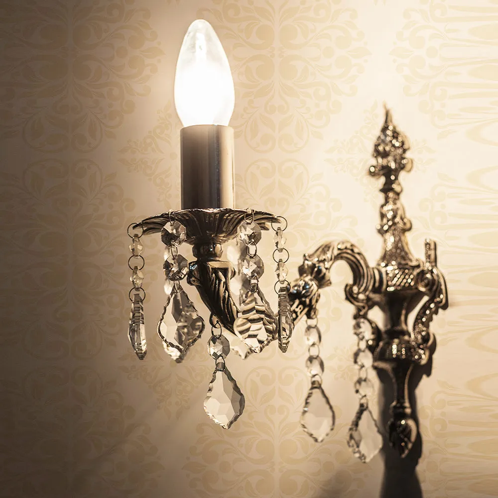 Antique Silver Finish Crystal Wall Light