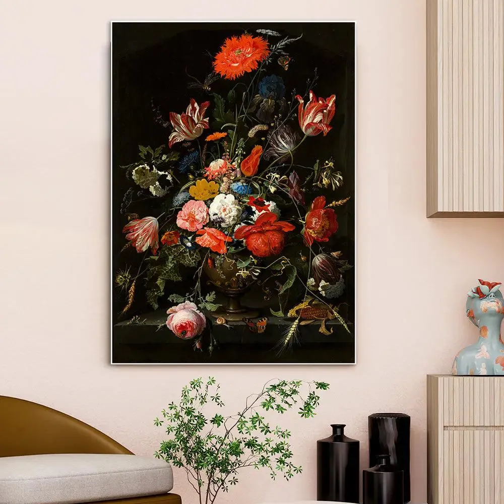 Multicoloured Aesthetic Floral Still Life Canvas Painting