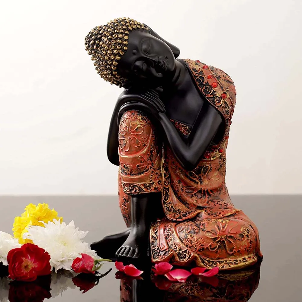 Attractive Black & Orange Peaceful Buddha Showpiece