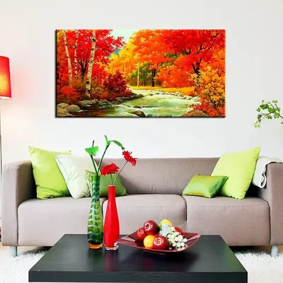 Autumn River Scenery Canvas Painting