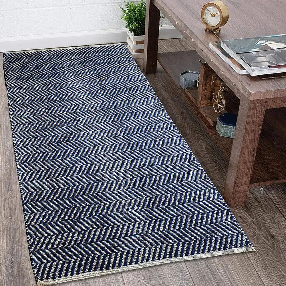 Aztec Pattern Blue Jute & Cotton Area Rug (60 X 90) cm