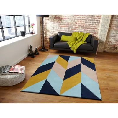 Aztec Patterned Shades Of Blue Designer Area Carpet