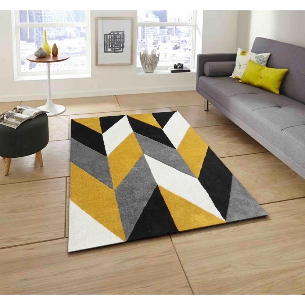 Aztec Patterned Yellow & Gray Designer Area Carpet