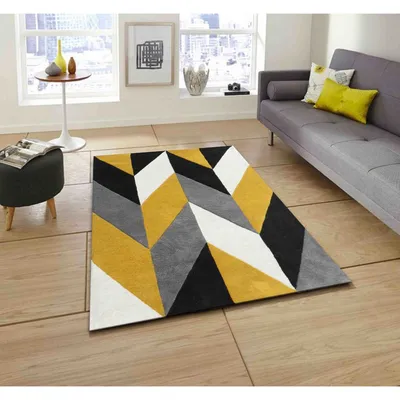 Aztec Patterned Yellow & Gray Designer Area Carpet