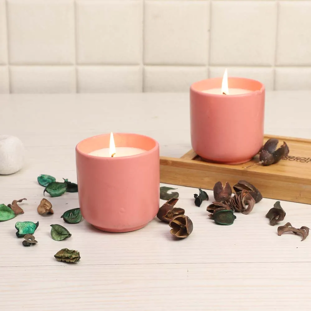 Baby Pink Pretty Ceramic Glass Wax Candles Set of 2
